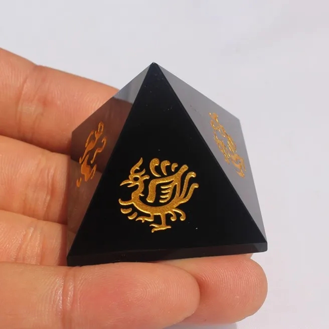 Природный кристалл обсидиан Пирамида четыре Бог Зверь бронзовые предметы мебели