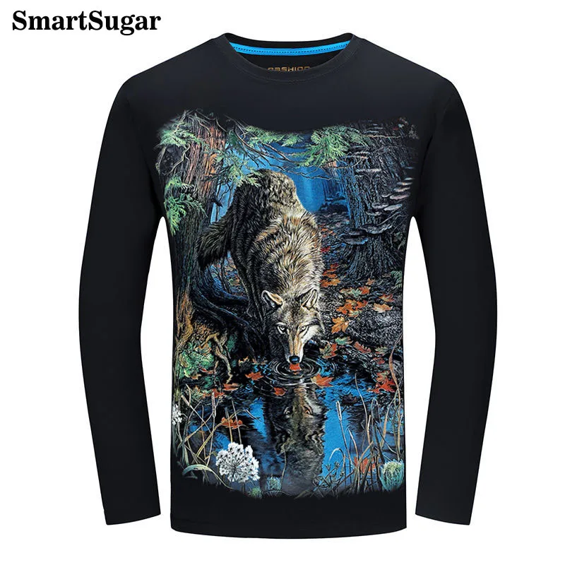2018 модный свитер волк майка Для мужчин осень Длинные рукава s футболки О-образным