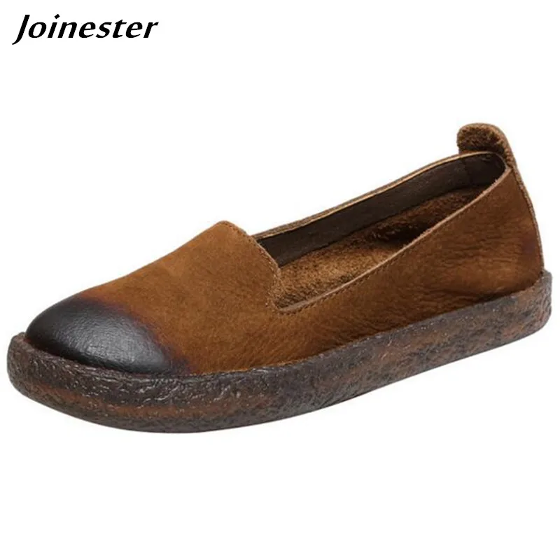 

Genuine Leather Woman Loafers Slip on Flat Heeled Shoes for Women Retro Low-fronted Flats Ladies Casual Mom Shoe Nurse Shoes