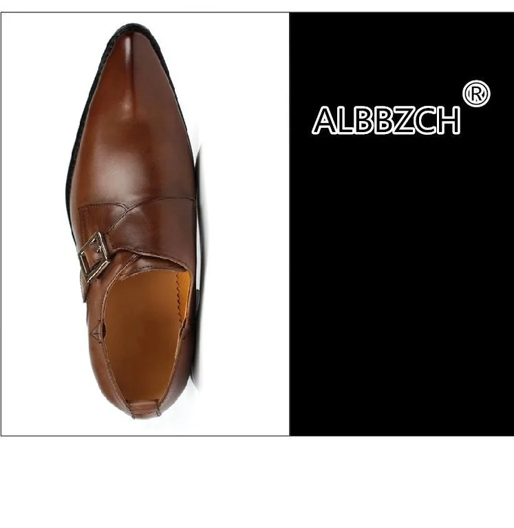 Pointed toe genuine leather men shoes fashion buckle design wedding dress mens personality business work size 37 44 | Обувь