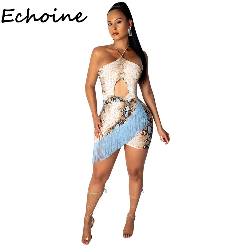 Женское платье Бандажное Echoine летнее пляжное на тонких бретельках с принтом змеи