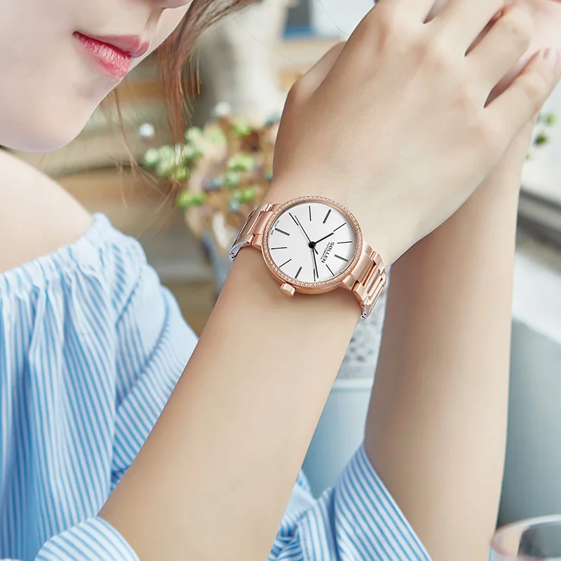 Reloj mujer Высокое качество Женские часы Роскошные полностью стальные со стразами