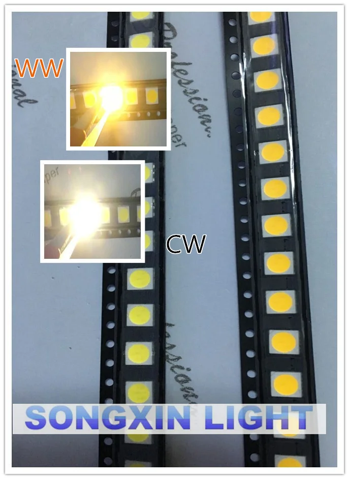 100 шт. 5050 белый/теплый белый SMD/SMT СВЕТОДИОДНЫЙ PLCC 6 3 CHIPS smd светодиодный 60MA средней