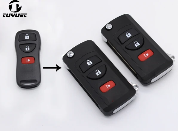 

3 Buttons Modified Flip Folding Remote Key Shell For Nissan Sylphy Tiida Car Key Case Blanks 2+1