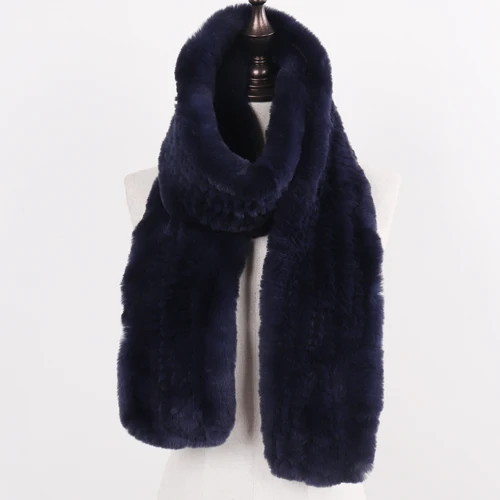 DARK BLUE Женский шарф из натурального меха высокого качества, роскошные большие длинные шарфы из натурального меха кролика Рекс, толстые теплые зимние модные брендовые меховые муфельные шарфы - Цвет: DARK BLUE