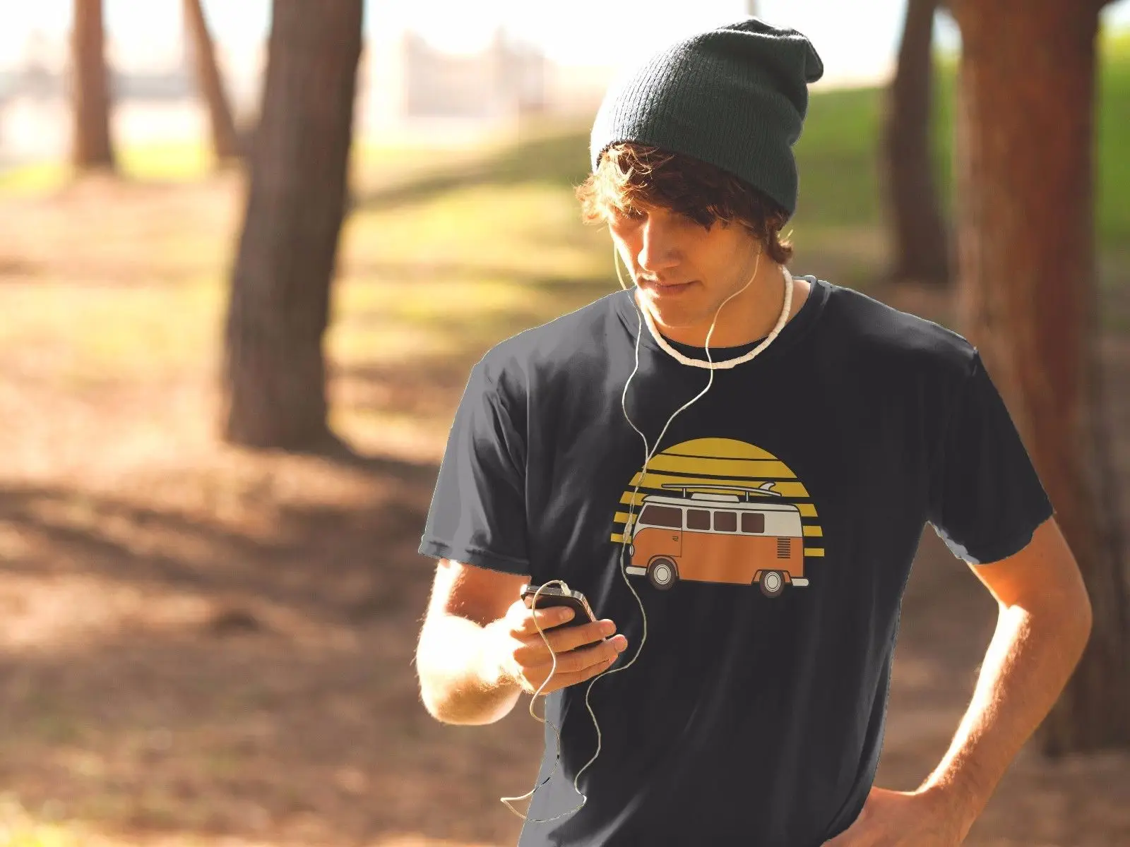 2019 летняя стильная модная мужская футболка с изображением заката фургона