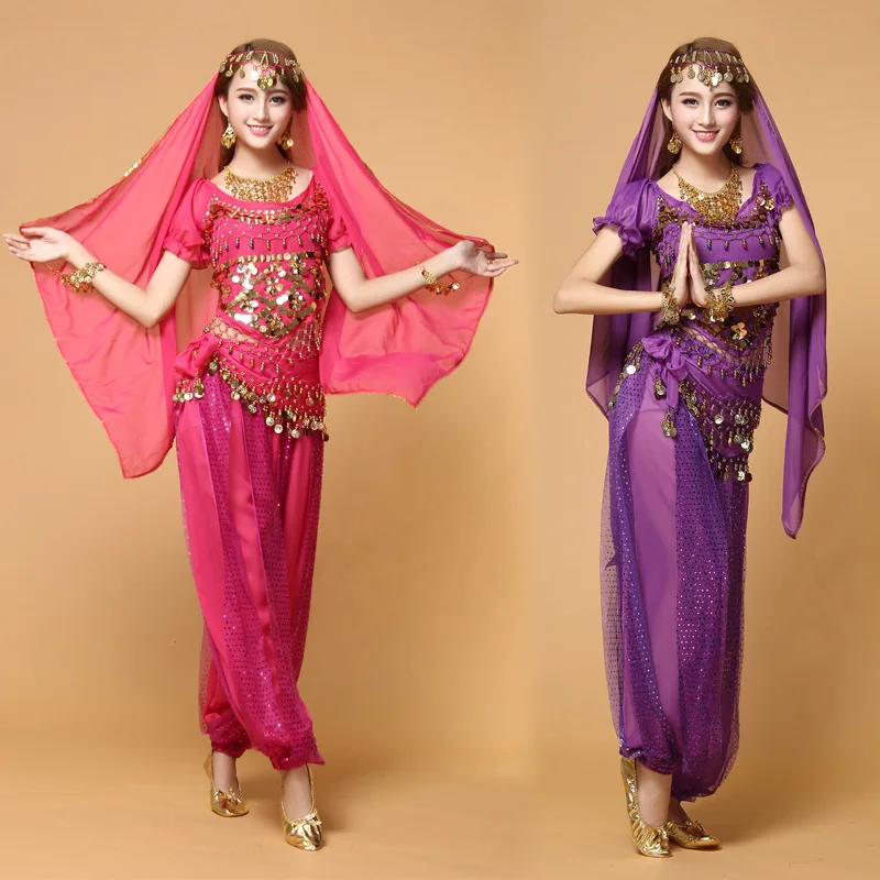 Женский костюм для танца живота Болливуда/индийского топ штаны пояс вуаль