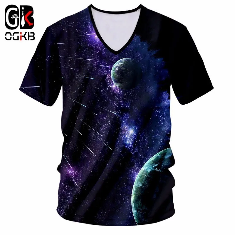 OGKB летняя модная мужская женская футболка с v образным вырезом принтом Galaxy Space Metor
