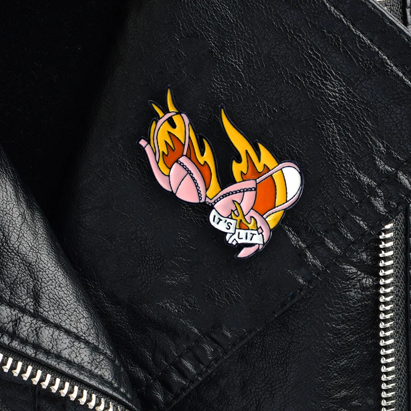 Сексуальный бюстгальтер брошь &quotэто LIT' сверкающими пламени нижнее белье эмаль