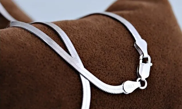 Модное ожерелье до ключицы в стиле панк из серебра 925 пробы плоской змеиной цепи 4