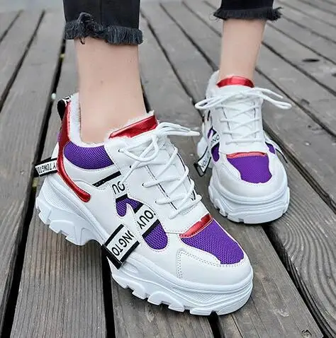 white purple cotton Г., новая весенняя модная женская повседневная обувь из сетчатого материала удобная обувь на платформе женские кроссовки, женские кроссовки, chaussure femme, T741 - Цвет: white purple cotton