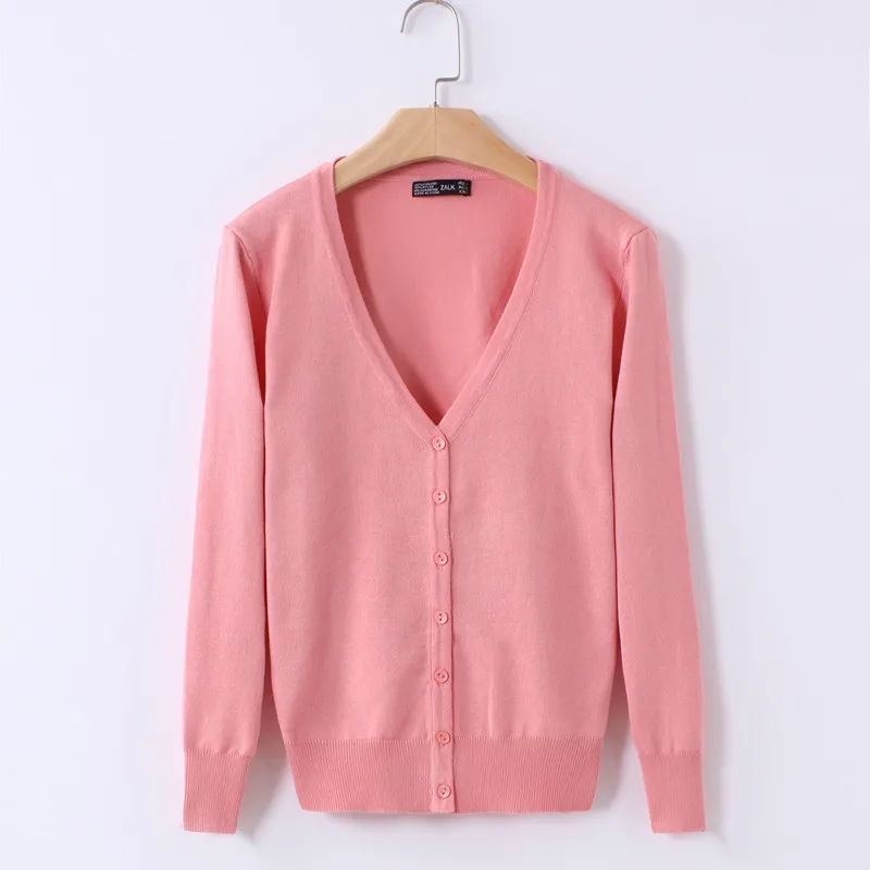 Pink 20 однотонных цветов Женский вязаный кардиган пальто осень зима Повседневный свитер с v-образным вырезом и длинным рукавом женский большой размер 3XL 4XL R628 - Цвет: Pink