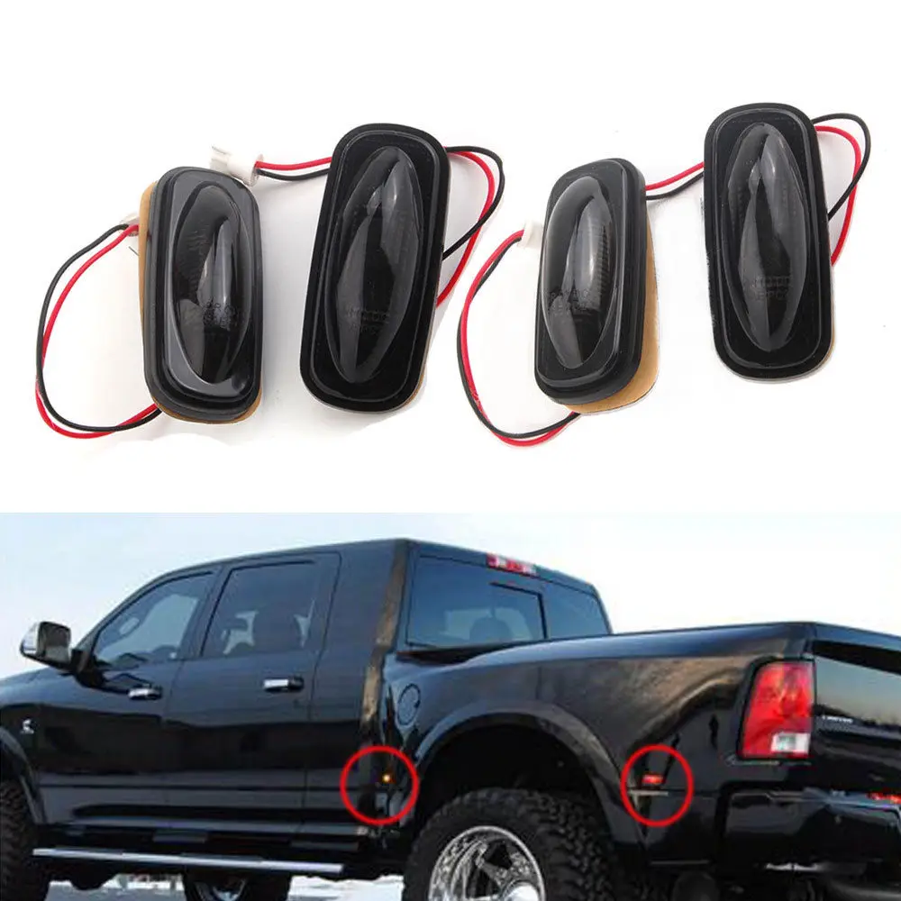 

BBQ@FUKA 4pcs Smoked Lens LED Car Side Fender Bed Side Led Marker Lights Fit For Dodge Ram 2003-2009