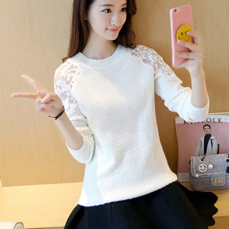 Новинка зимняя Милая Корейская женская кружевная манжета тонкий свитер с