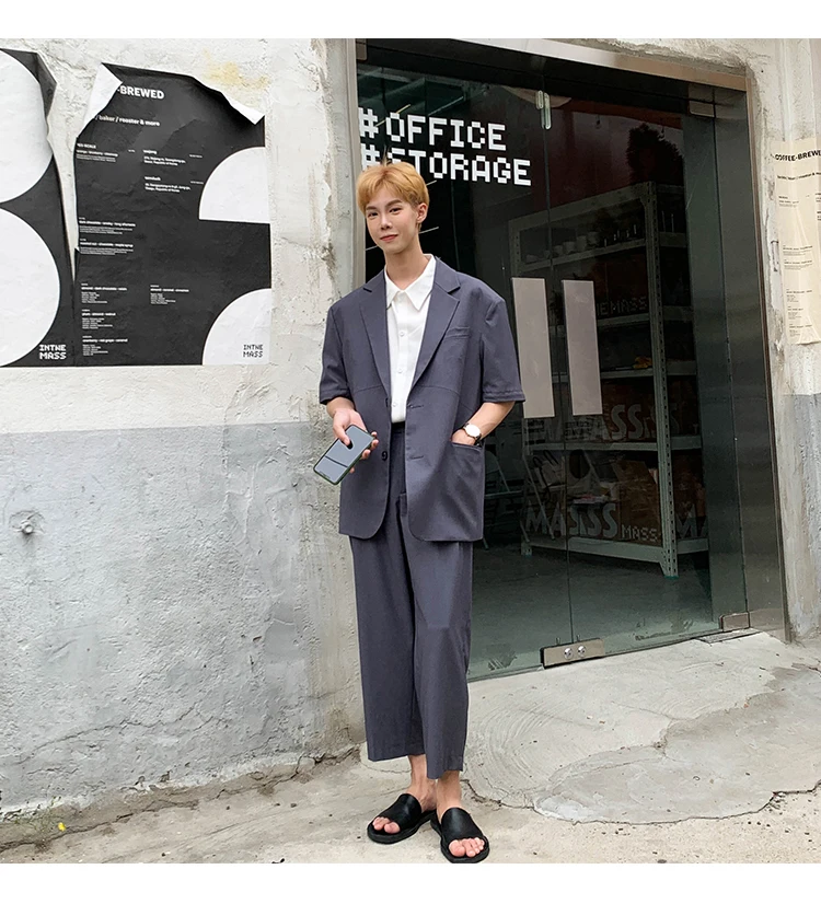 Летняя новая Корейская версия свободные Harajuku трендовые студенческие деловые повседневные мужские трехцветные брюки уличная одежда