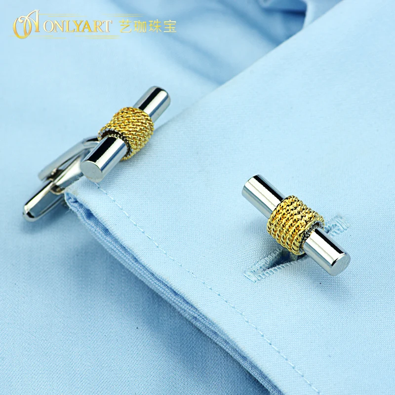 

Golden Plated Bar Cufflinks For Wedding Two Toned Golden Men Shirt Button Bar Rhodium Men's Accessory OnlyArt Jewelry