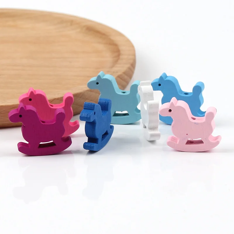 30 шт Многоцветный деревянные бусины лошадь Форма милое постельное белье для