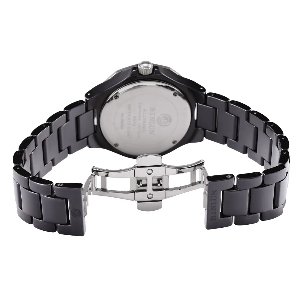 BINLUN роскошные керамические кварцевые часы для мужчин классический циферблат