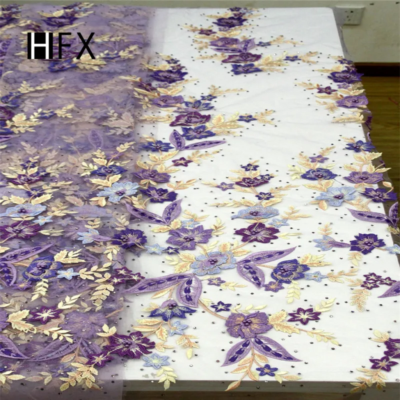 HFX французское кружевное полотно 2019 Сетчатое кружево с 3d аппликацией Вышитое