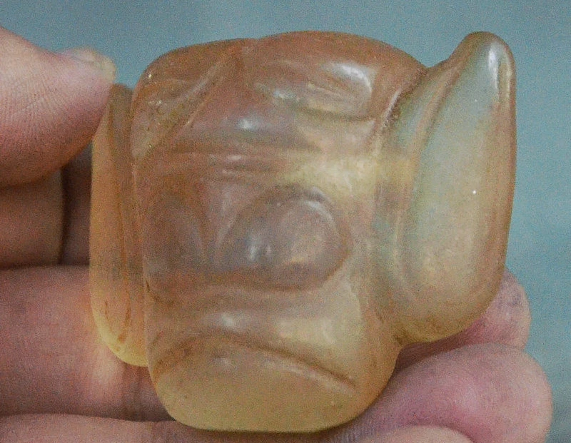 Старый Китай Хуншань культура Кристалл Стекло Мужская Голова Статуя Статуэтка