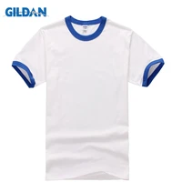 gildan new style rock summer men t shirt short sleeve tops tees casual white with contrast collor and sleeves t shirts for men