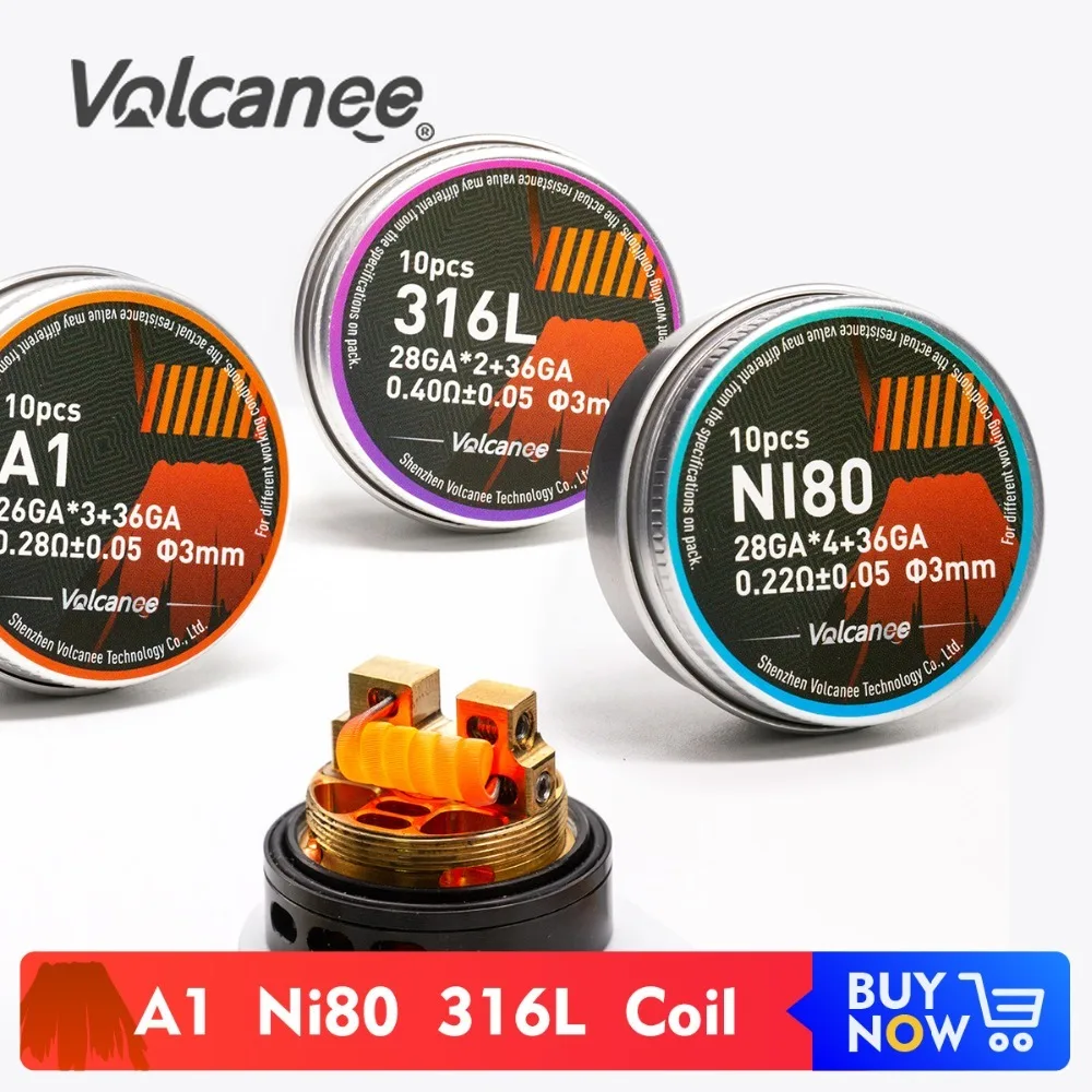 Volcanee 10 шт. Alien Clapton Плавленая Clapton Катушка Провода Предварительно Построенная катушка NI80 SS316L A1 предварительно изготовленная обмоточная катушка DIY RDA нагревательное сопротивление