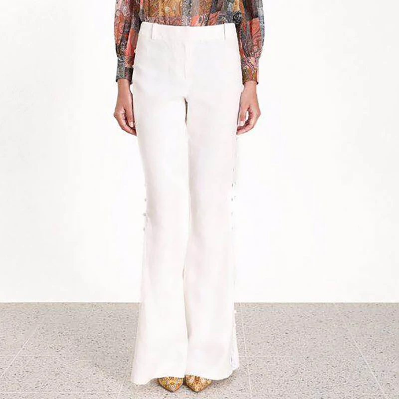 MIAOQING Casualsolidcolorhollow-out women'stunic high-neckbubble-sleevotoslimbody wide-legtrouserstwo-pieceelegantspring2019