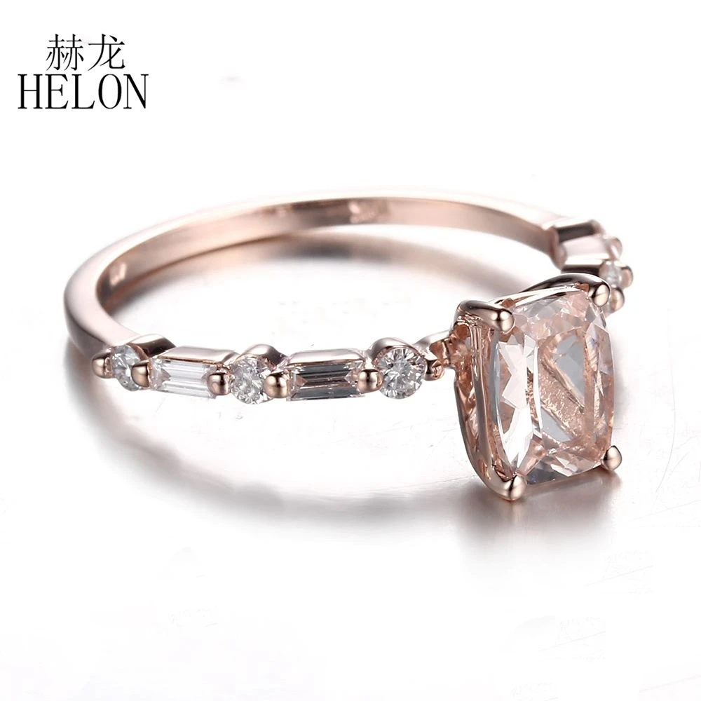 HELON Ladies 0.71ct 7x5 мм Подушка натуральная морганит и натуральные бриллианты ювелирные изделия уникальное обручальное кольцо Настоящее розовое золото 14 к