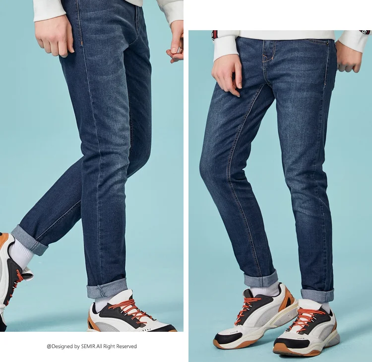 SEMIR джинсы для мужчин, зауженные брюки, Классические джинсы, мужские джинсы, дизайнерские брюки, повседневные обтягивающие прямые эластичные брюки