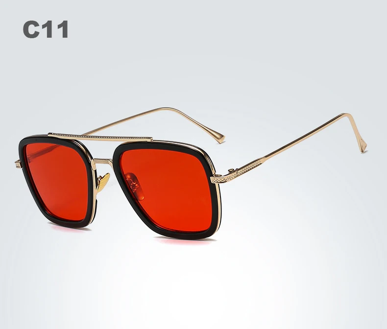 11 red gold Крутые Мстители, Тони Старк, солнцезащитные очки для мужчин, полёт, стиль, квадратный, авиационный бренд, дизайн, солнцезащитные очки, Oculos iron man 4, мужские - Цвет линз: 11 red gold