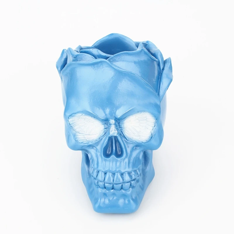 Шкатулка для хранения с синими розами и черепами женский настольный органайзер