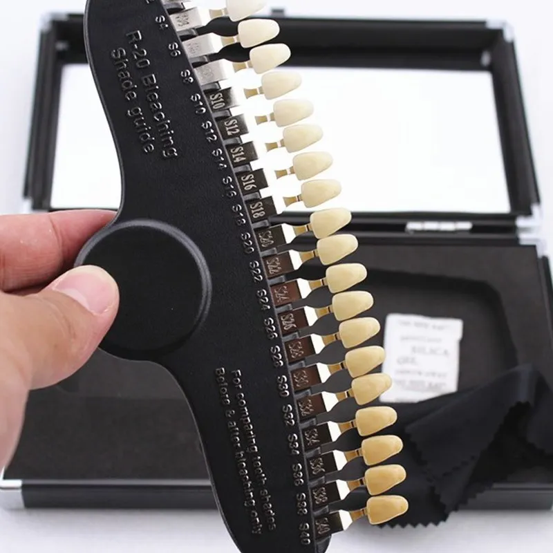 20 цветов отбеливание зубов 3D направляющий тени цветной компаратор с зеркалом для