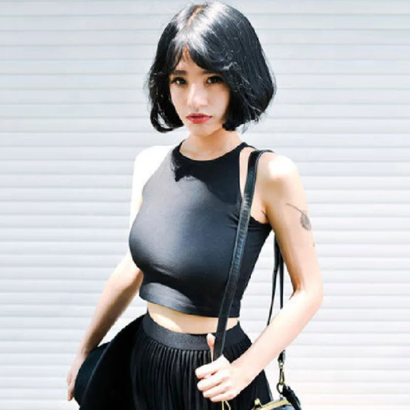 Женский короткий топ без рукавов с круглым вырезом|Майки| |