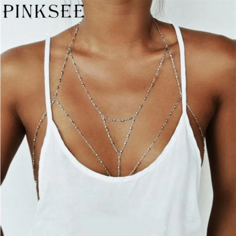 PINKSEE 1 шт. цвета: золотистый, серебристый жемчужные серьги бусы Цепочки и ожерелья многослойные пикантные пляжная портупея для бикини Для женщин тела ювелирные изделия аксессуары