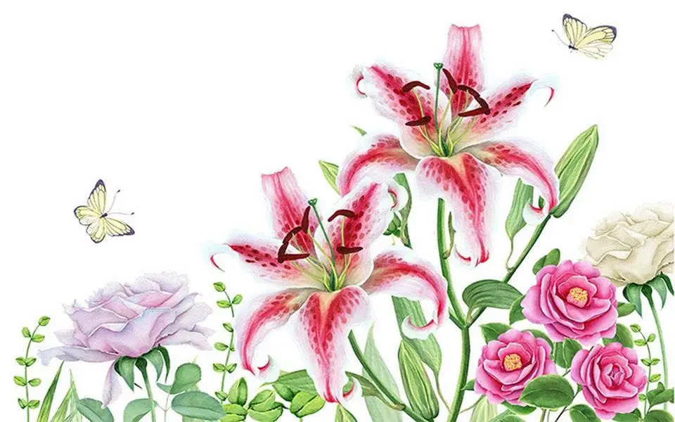 3d wallpaper photo custom kids room mural watercolor lily and rose painting sofa TV background for wall | Обустройство дома