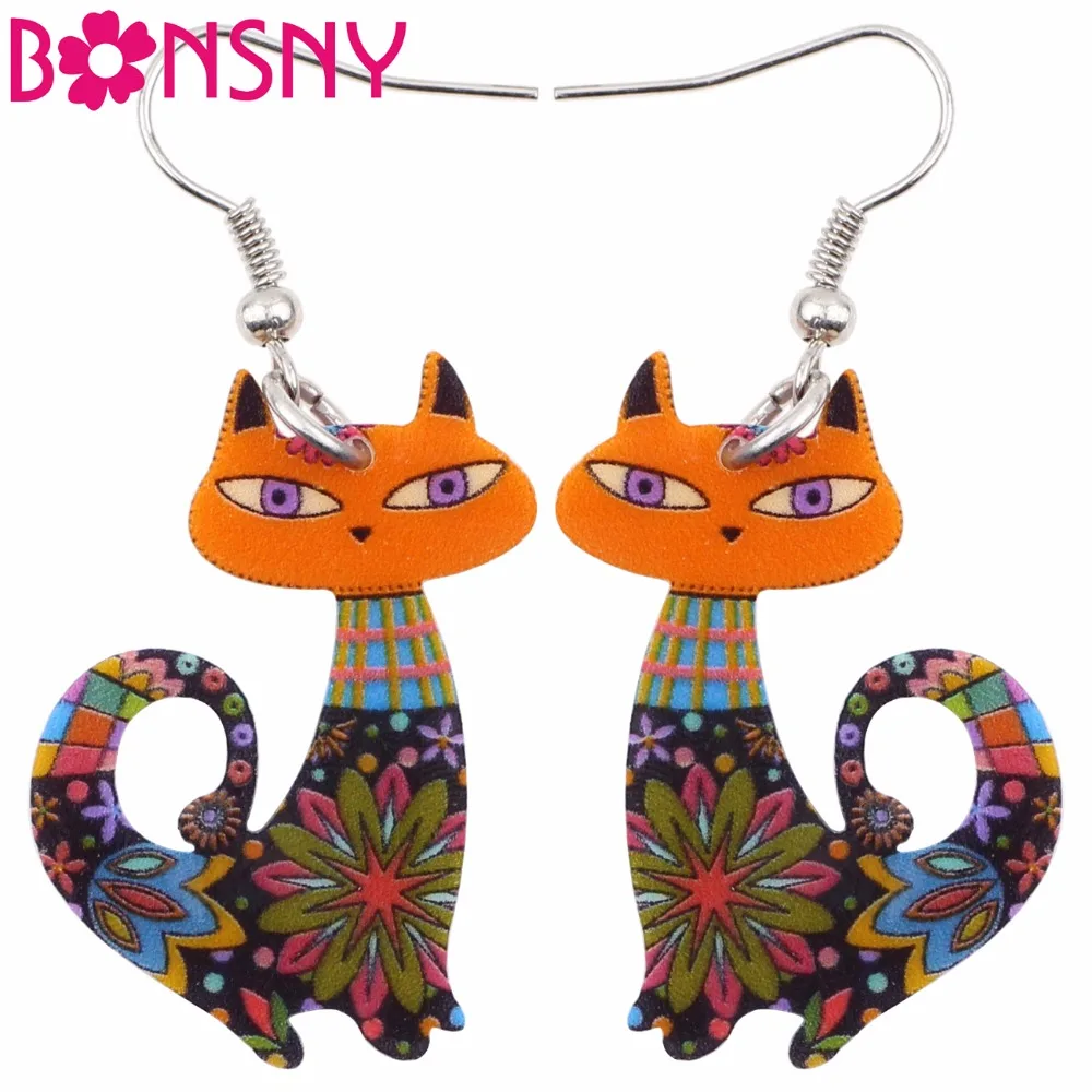 Bonsny акриловые серьги-подвески в форме капли с цветочным рисунком для кошки и