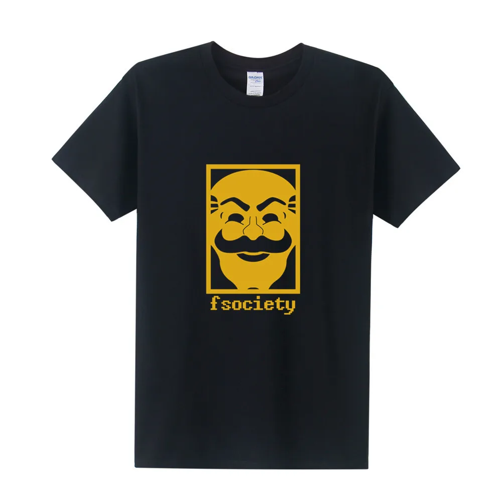 Мужская футболка с принтом маски Mr Robot летняя хлопковая коротким рукавом и