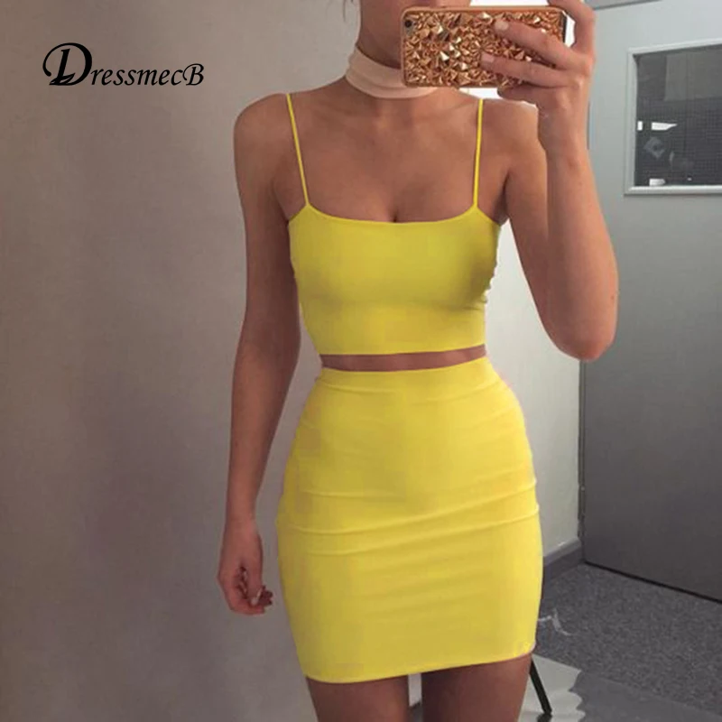 DRESSMECB 2017 New Sexy Women Slash Neck Dress Spaghetti Strap solid yellow Stitching Slim bodycon Nightclub Party whole | Женская