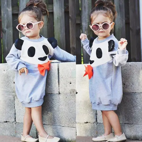 New Kid Girl Cartoon Panda Casual Hoode Sweatshirt Dress Clothes Princess Kids Baby jersey | Детская одежда и обувь