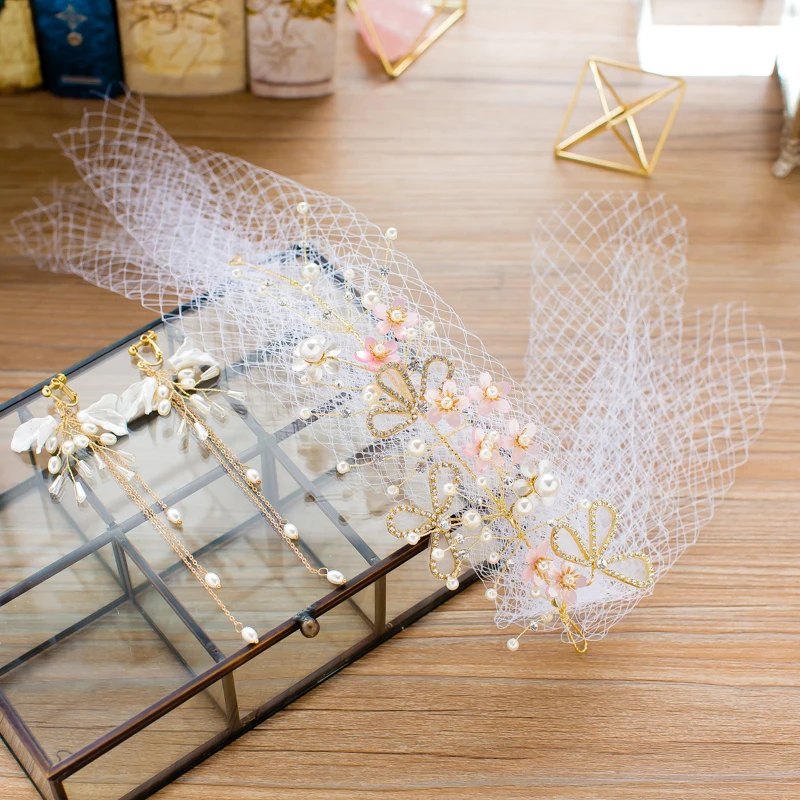 Fashion flower headband women crystal hairband pearl hair jewelry bride headpiece earring fascinator wedding accessory zijing | Украшения и