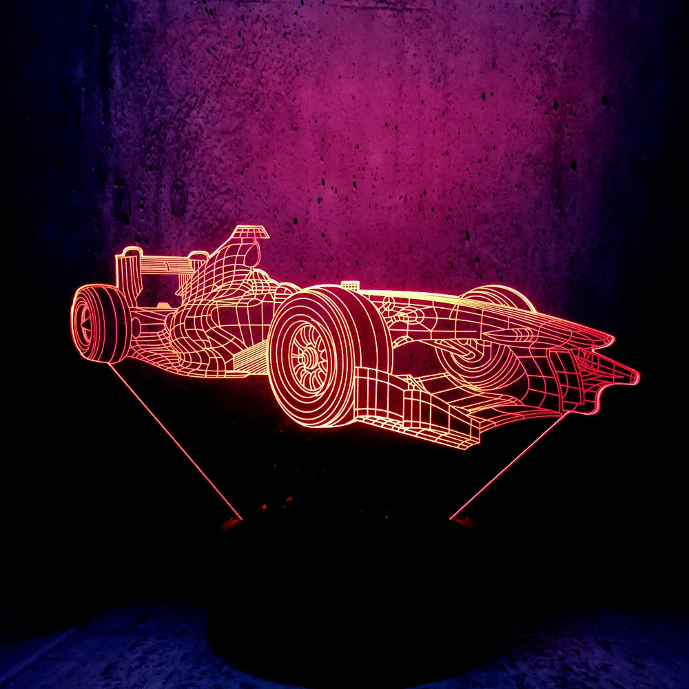 Четырехколесный гоночный автомобиль 3D светодиодный светильник ночник для