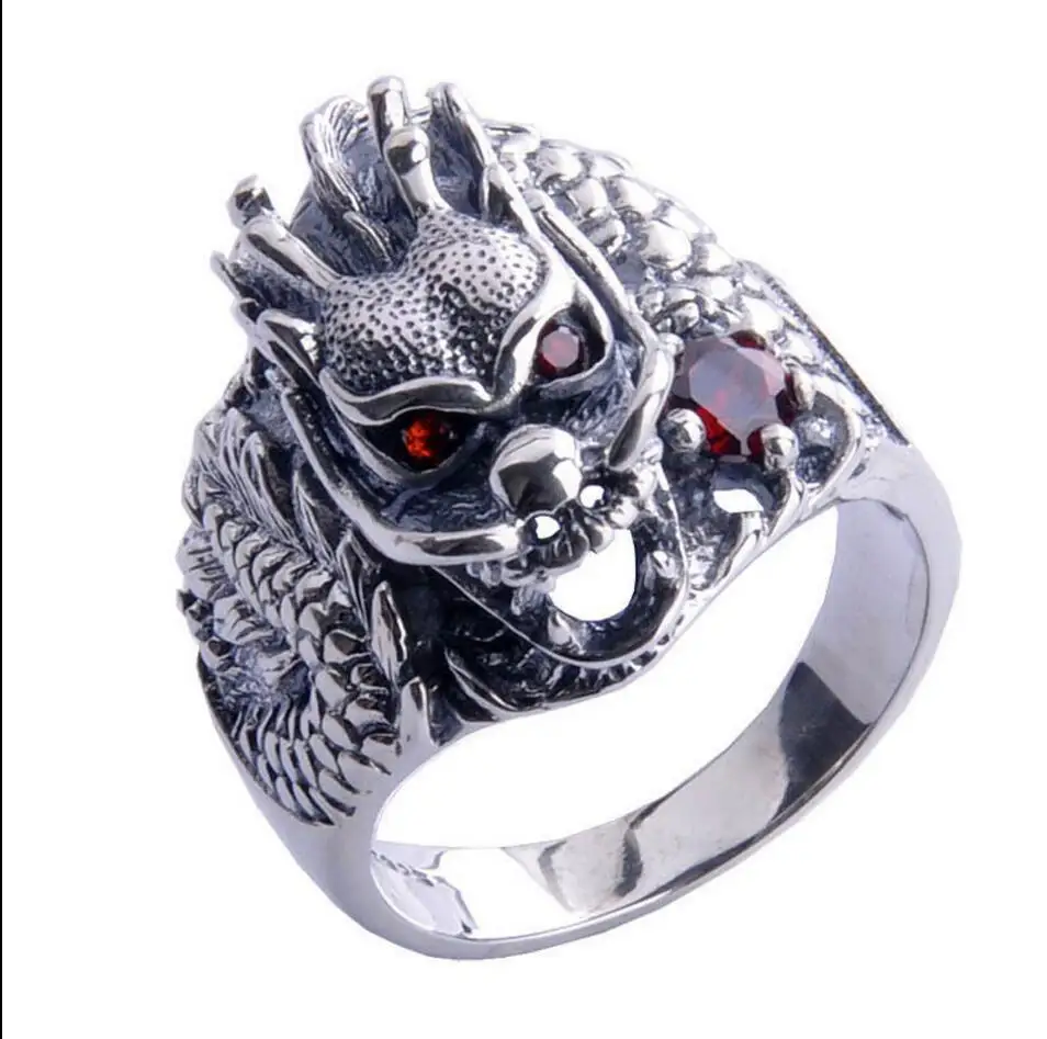 Мужское модное кольцо из нержавеющей стали с драконом готическое панк черепом