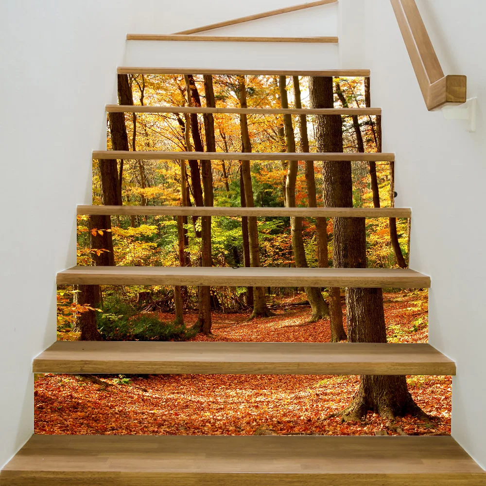 

3D Autumn Forest Stair Stickers Staircase Decals Removable Waterproof Mural Wallpaper for Home Decor