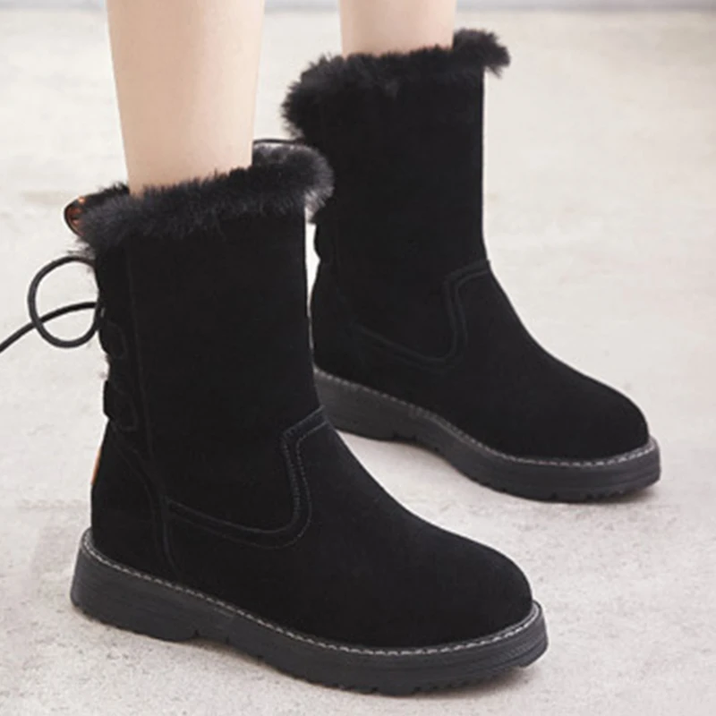 Модные женские зимние ботинки черного цвета утолщенные zapatos de mujer на плоской