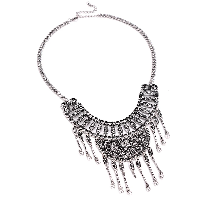 Новый ZA Мода 2016 Vintage Кисточкой Ожерелье для Женщин Ретро Металла Серебряная