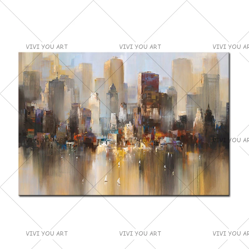 Skyline art 100% ручная работа картина маслом пейзаж Нью Йорк горизонт абстрактная на