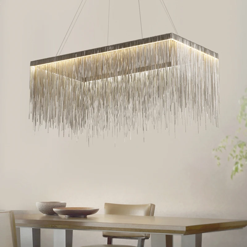 

Luxury Postmodern Chandelier for Living Room Dining Room Nordic Round Tassel Villa Decoration Bedroom Rectangular Lamps