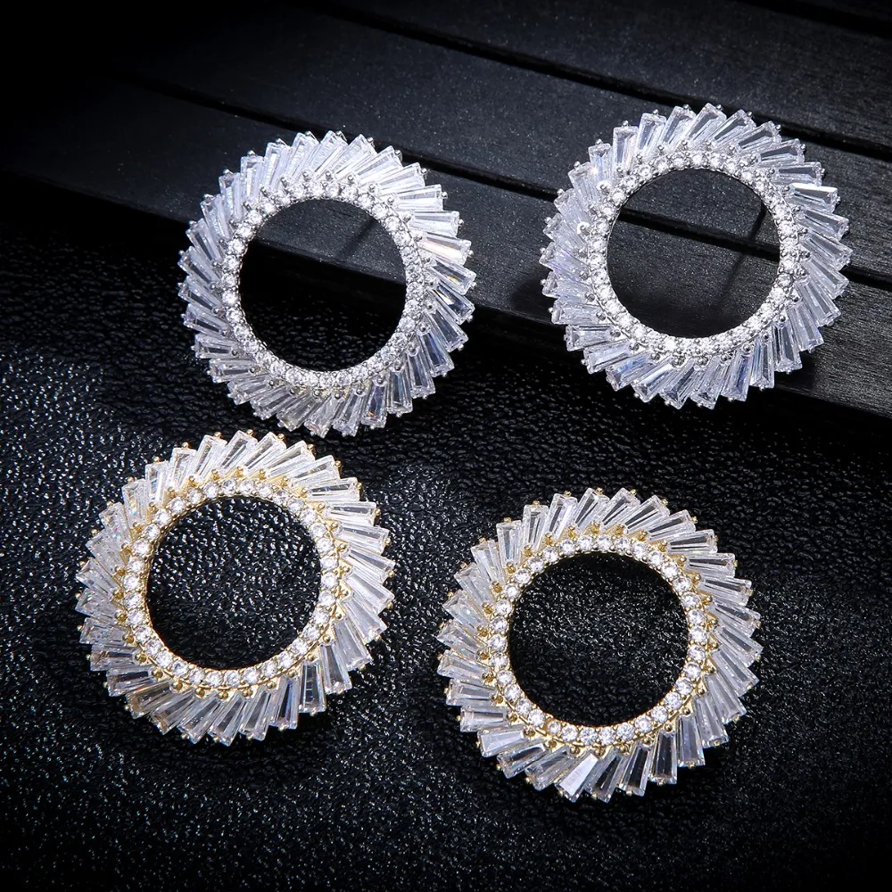 

38MM Original Luxury AAA Cubic Zirconia Brand Baguette Earrings for women Wedding Dubai Trendy Earrings boucle d'oreille femme
