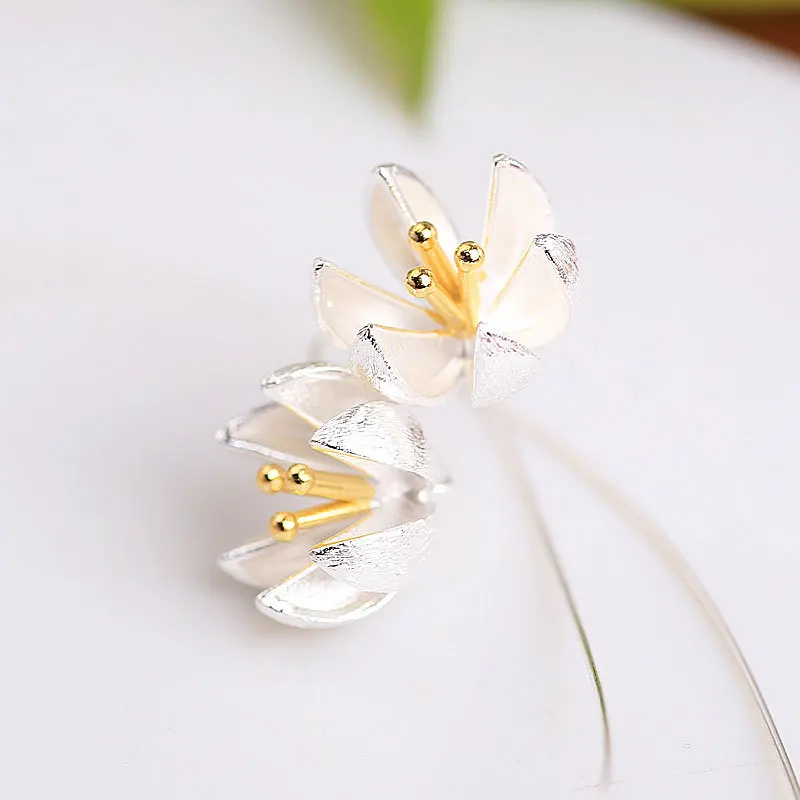 Women's Fashion Jewelry: Long Flower Earrings crafted in 925 Sterling Silver - Perfect for Stylish Sterling-Silver-Jewelry Lovers - Pendientes image 6