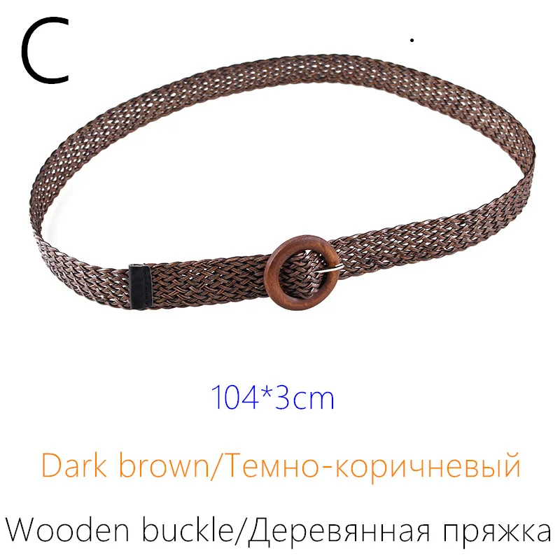 C dark brown Женские PP Соломенные Широкие ремни для женского платья плетеный эластичный пояс женский винтажный дизайнерский пластиковый деревянный ремень с пряжкой Повседневный тканый ремень - Цвет: C dark brown